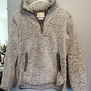 Altar'd State Women’s Quarter Zip Up Sherpa Sweater - Cream and Brown